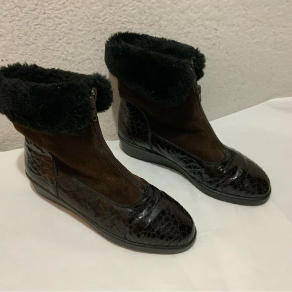Rieker Brown Alligator Print Faux Fur Zip Up Boots Women's 5.5 UK / US 7.5 - Picture 2 of 10